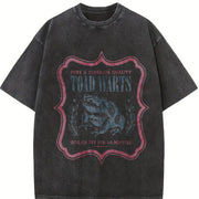 Retro Toad Warts Label 90s Vintage Washed T-Shirt in Black