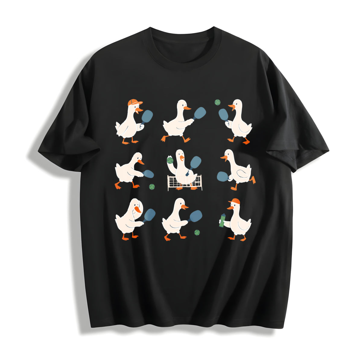 Goose Pickleball Player Cotton T-Shirt in Black