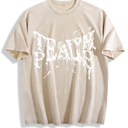 Death Metal Typography Vintage Washed T-Shirt in Beige