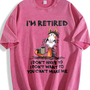 Ladies' with Cartoon Coffee Donkey Retired Vintage Washed T-Shirt in Red