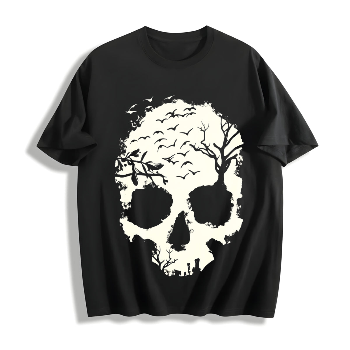 Halloween Loose- Knit Cotton T-Shirt in Black