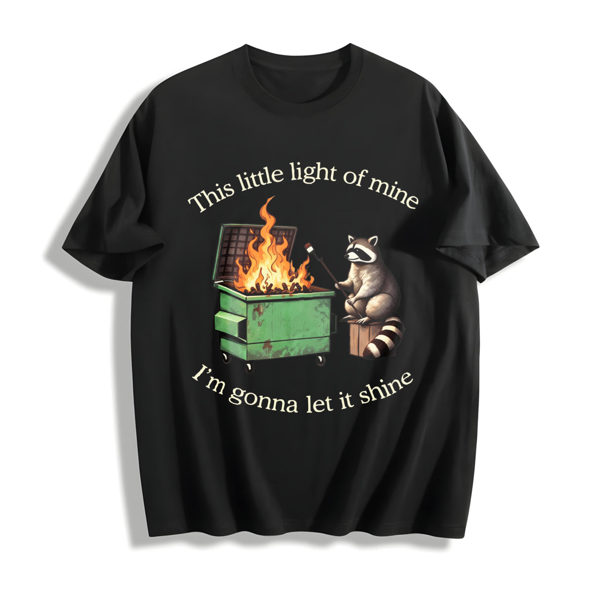 Dumpster Fire Raccoon Cotton T-Shirt in Black