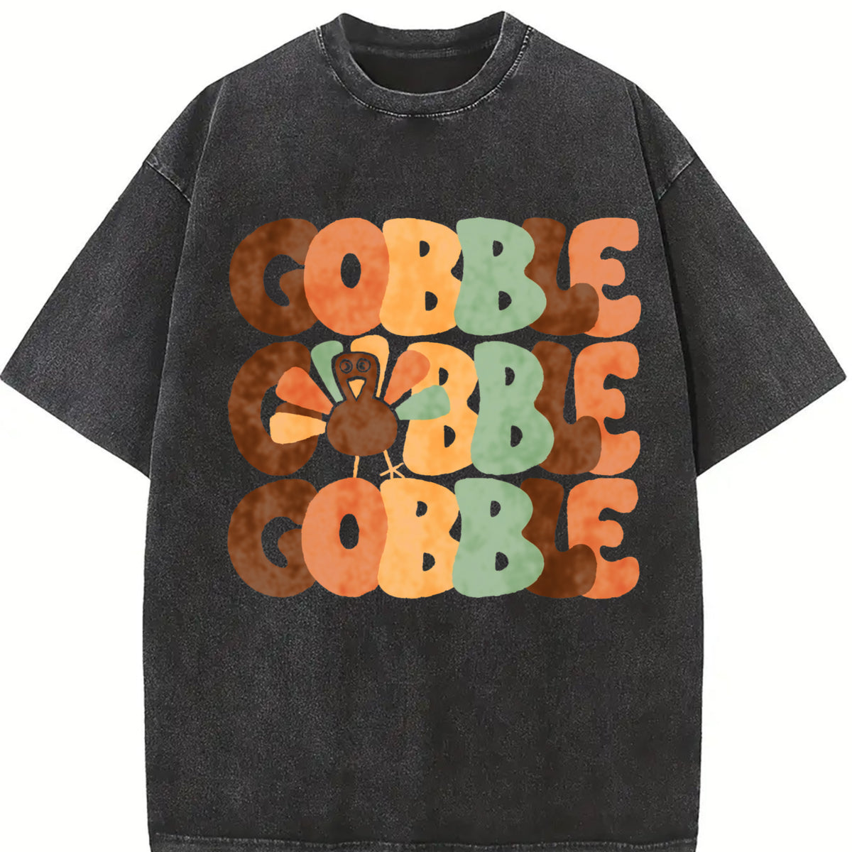 Directional 2024 Thanksgiving European and American Vintage Washed T-Shirt in Black