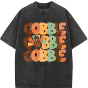 Directional 2024 Thanksgiving European and American Vintage Washed T-Shirt in Black