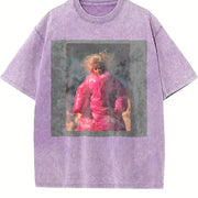 Woman in a Pink Snowsuit Vintage Washed T-Shirt in Purple
