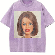Shocked Brunette Glam Doll Vintage Washed T-Shirt in Purple
