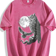 Owl 90s Retro Forest Bird Vintage Washed T-Shirt in Red