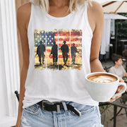 Land of the Free America Women's Color Cotton Tank Top in White