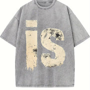 Distressed Drip Is Letter Sleeveless Tank Vintage Washed T-Shirt in Gray
