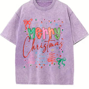 Christmas Coquette Vintage Washed T-Shirt in Purple