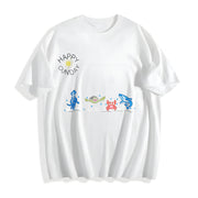 Sea Animals Embroidered Cotton T-Shirt in White