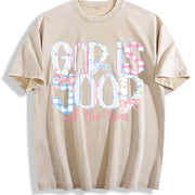 God is good all the time Christian Floral Preppy Floral vintage washed oversized T-shirt in Beige