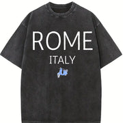 Rome Italy Vespa Pullover Vintage Washed T-Shirt in Black