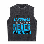 Never Give Up Vintage Washed Tank Top in Black
