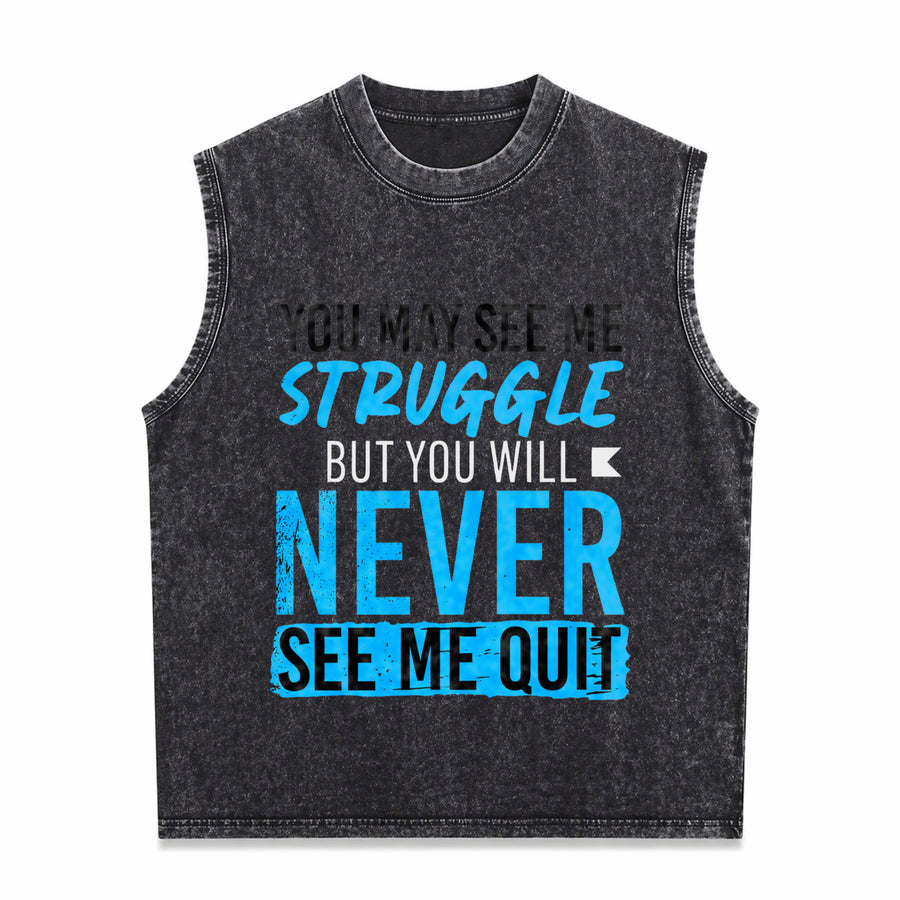Never Give Up Vintage Washed Tank Top in Black