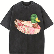 Mallard Duck Patchwork Duck Vintage Washed T-Shirt in Black