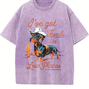 I've Got Friends In Low Places Dachshund Wiener Dog vintage washed oversized T-shirt in Purple