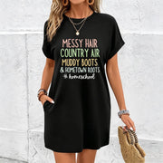 New Long Dress Slim Black Home Dress Cotton T-Shirt in Black