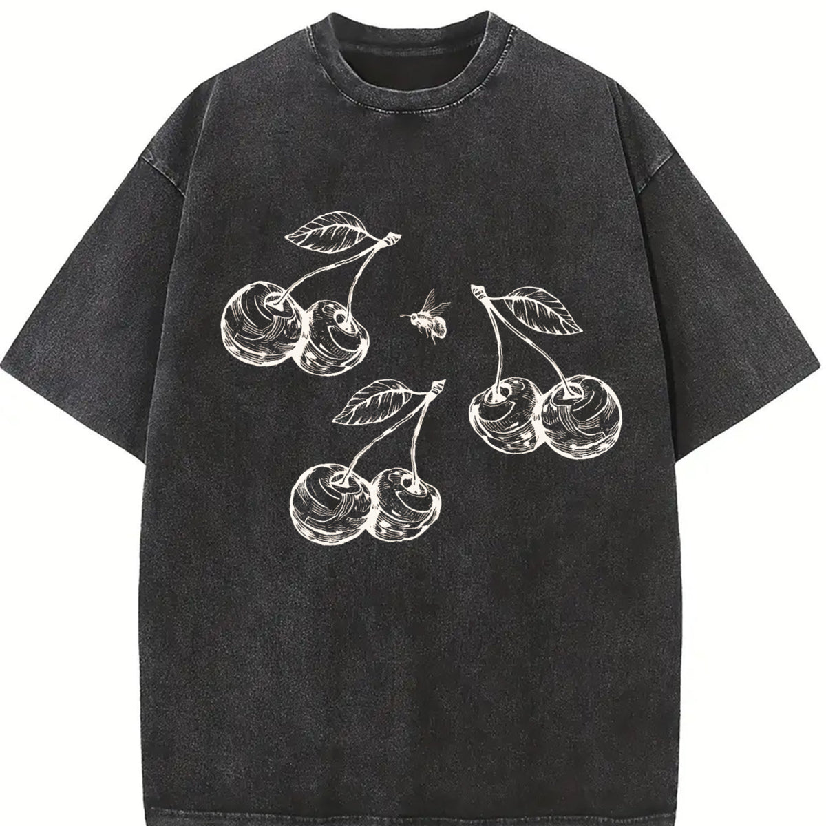 Cherries 90s Retro ® Y2k Cherry Vintage Washed T-Shirt in Black