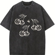 Cherries 90s Retro ® Y2k Cherry Vintage Washed T-Shirt in Black