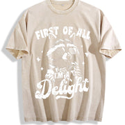 Retro First of All I'm a Delight Raccoon 4th of July 90s Vintage Washed T-Shirt in Beige