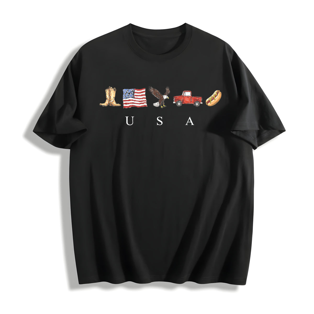 USA Icons American Flag Cotton T-Shirt in Black