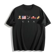 USA Icons American Flag Cotton T-Shirt in Black