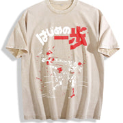 Hajime No Ippo Kamogawa Boxing Gym Crew Neckline Anime vintage washed oversized T-shirt in Beige