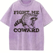 Raccoon Fight Me Coward Humor vintage washed oversized T-shirt in Purple