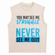 Never Give Up Vintage Washed Tank Top in Beige
