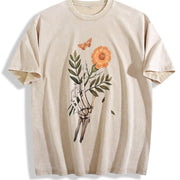 Loose-fitting with a Skull and Drop Shoulders Vintage Washed T-Shirt in Beige