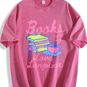 Valentines Day Books Are My Love Language Vintage Washed T-Shirt in Red
