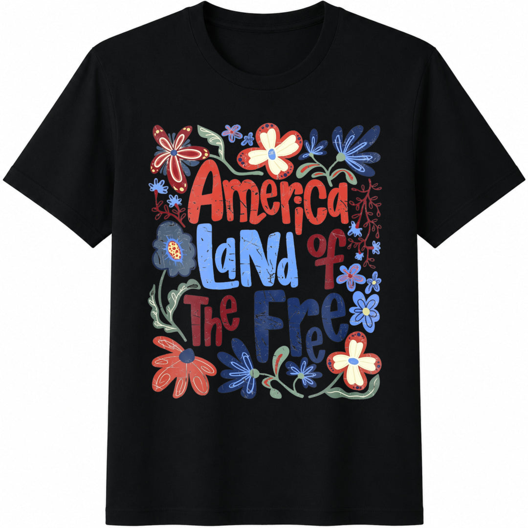 America Land of the Free Cotton T-Shirt in Black