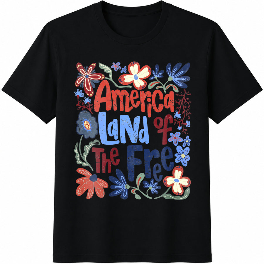 America Land of the Free Cotton T-Shirt in Black