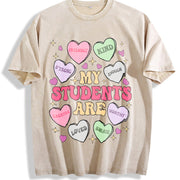 My Students Are My Valentines Vintage Washed T-Shirt in Beige