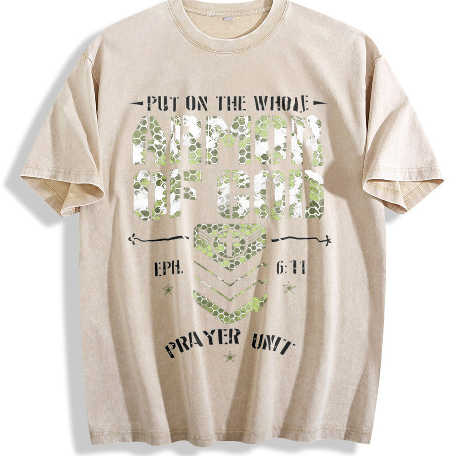 Camo Armor Of God Christians Religious Camouflage Christ vintage washed oversized T-shirt in Beige