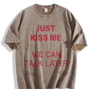 Just Text Tank Milk Sleeveless Vintage Washed T-Shirt in Brown