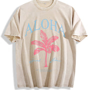 Aloha Palm Tree vintage washed oversized T-shirt in Beige