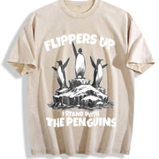 Flippers Up I Stand with the Penguins Vintage Washed T-Shirt in Beige