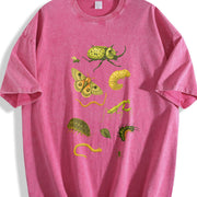 Bug Insect Illustration Vintage Washed T-Shirt in Red