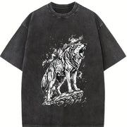 Wolf 90s Retro ® Grunge Wild Animal Y2k Vintage Washed T-Shirt in Black