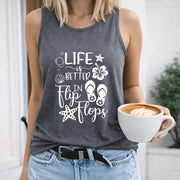 Life Is Better in Flip Flops Shell Starfish Tank Women's Color Cotton Tank Top in Gray