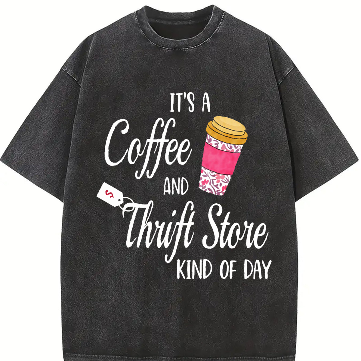 Letter Coffee for Spring Vintage Washed T-Shirt in Black