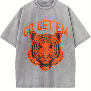 Go Get Em Tiger Motivational Big Cat Cute Ladies Vintage Washed T-Shirt in Gray