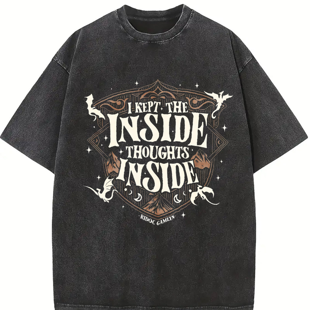 Ridoc Quest Squad I Kept The Inside Thoughts Inside vintage washed oversized T-shirt in Black