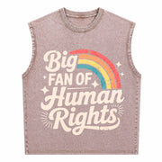 Big Fan of Human Rights Vintage Washed Tank Top in Brown