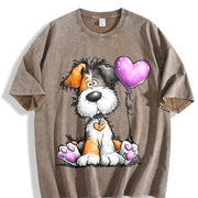 Cute Pet Animal Series Vintage Washed T-Shirt in Brown