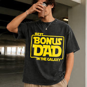 Best Bonus Dad in the Galaxy Vintage Washed T-Shirt in Black