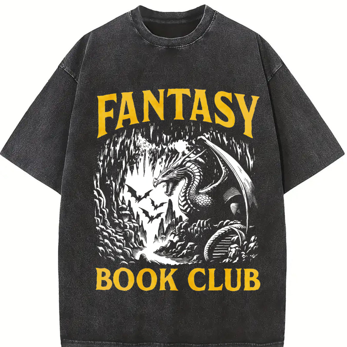 Fantasy Book Club Dragon Reader Vintage Washed T-Shirt in Black