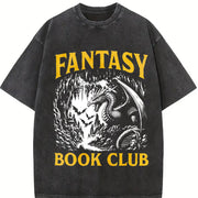 Fantasy Book Club Dragon Reader Vintage Washed T-Shirt in Black